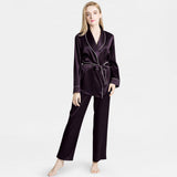 Mulberry Silk Long Sleeve Pajama Set for Women with Adjustable Waist Belt