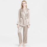 Mulberry Silk Long Sleeve Pajama Set for Women with Adjustable Waist Belt