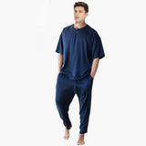 Men’s 22 Momme Mulberry Silk Henley Neck Pajama Set – Short Sleeve Silk Sleepwear