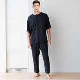 Men’s 22 Momme Mulberry Silk Henley Neck Pajama Set – Short Sleeve Silk Sleepwear