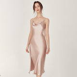 Women V Neck Sexy Long Silk Nightgown Cowl Neck Silk Slip Dress