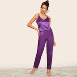 Women Silk Camisole Sleepwear Two Piece Silk Camisole Pajamas Set