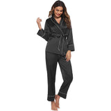 Women Long Silk Pajamas Two Piece Silk Nightwear