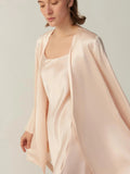 Women Pure Silk Nightrobe Set V Neck Mulberry Silk Sleepwear Set