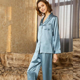 Classic Women Silk Pajama Set Long Sleeve Button Down Silk Pajamas