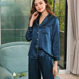 Classic Women Silk Pajama Set Long Sleeve Button Down Silk Pajamas