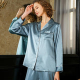 Classic Women Silk Pajama Set Long Sleeve Button Down Silk Pajamas