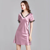 Sexy Women Silk Nightgown with Lace Silk Chemise