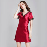Sexy Women Silk Nightgown with Lace Silk Chemise