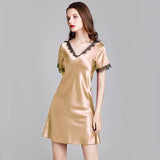 Sexy Women Silk Nightgown with Lace Silk Chemise