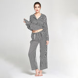 Women's Striped Silk Pajama Black and White Silk Pajamas Sets