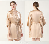 Women V Neck 100% Silk Nightgown and Robe Set