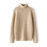 Women's Cashmere Turtleneck Textured Chevron Knit Sweater