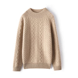 Classic Crew Neck Pullover Cashmere Wool Cable Knit Sweater