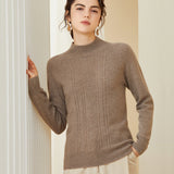 Women's Mock Neck Chevron Pattern Knit Pullover Cashmere Sweater