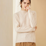 Mock Neck Cable Knit Cashmere Warm Sweater for Women