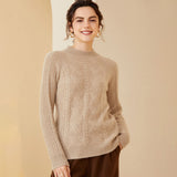 Women's Crew Neck Cable Knit Cashmere Wool Top Sweater