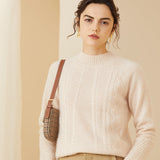 Mock Neck Cable Soft Warm Knit Warm Cashmere Wool Sweater