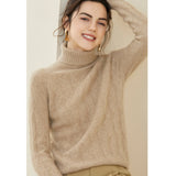 Women's Turtleneck Cable Knit Warm Pullover Cashmere Sweater