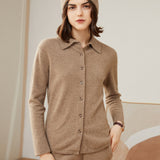 Pure Cashmere Button-Down Knit Polo Collar Lapel Cashmere Cardigan