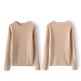 Crew Neck Soft Knit Pullover Slim Ribbed Cashmere Sweater