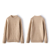 Loose Geometric Cable Knit Warm Mock Neck Cashmere Wool Sweater