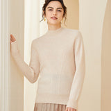 Mock Neck Ribbed V-panel Design Cashmere Sweater for Women
