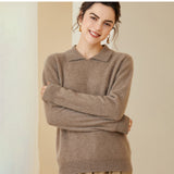 Women's Lapel Polo Collar Soft Classic Knit Top Cashmere Sweater