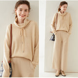 Cowl Neck Cashmere Wool Sweater Loose Tie Soft Relaxed Knit Top