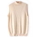 Mock Neck Sleeveless Cashmere Soft Knit Sweater Vest
