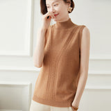 Mock Neck Sleeveless Cashmere Soft Knit Sweater Vest