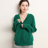 Women's Zip-Up Hooded Cashmere Cardigan Soft Knit Jacket