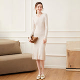 Women's Ribbed V-Neck Cashmere Soft Knit Slim Dresses for Women