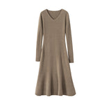 Women's Ribbed V-Neck Cashmere Soft Knit Slim Dresses for Women