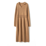 Collared V-Neck Cashmere Wool Sweater Lapel Dress for Women