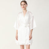 Sexy V Neck With Lace Split Women's Silk Robes Ladies Silk Set for Ladies